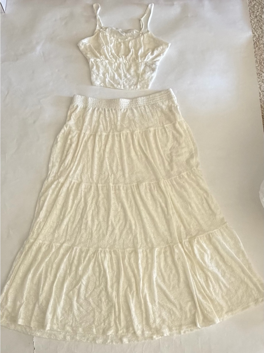 Cream Lace Maxi Skirt & Cropped Tank Set